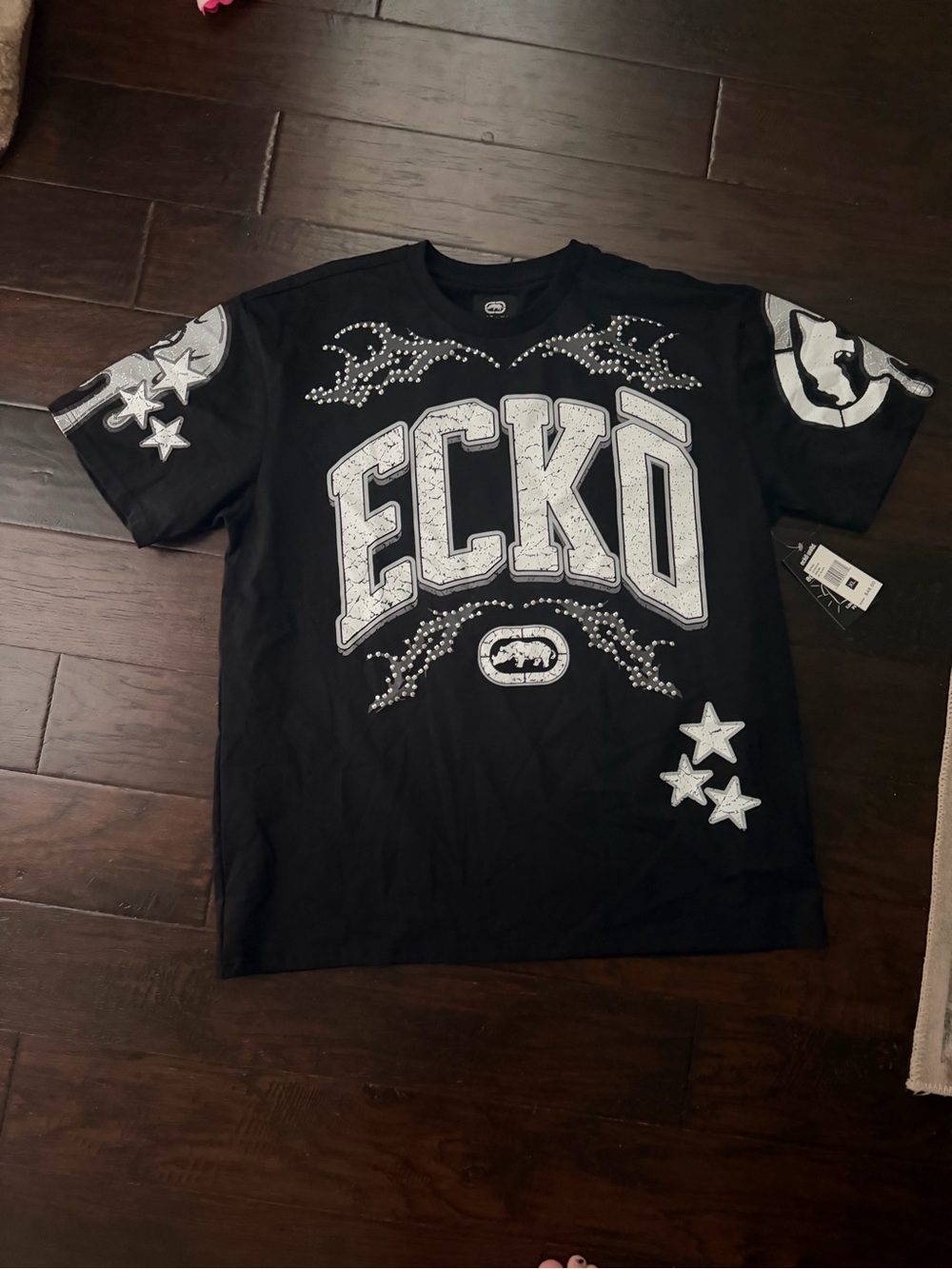 Ecko Unltd Men’s XL Black Rhinestone Graphic T-Shirt NWT Loose Fit Y2K Hip Hop